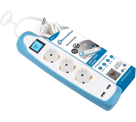 Удлинитель сетевой Electraline с выключателем, с заземлением, 2 метра с защитой от детей 62154