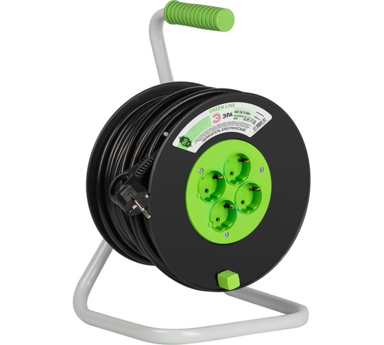 Удлинитель силовой ЭРА GREEN LINE KAT3x1.550m Greenline на катушке пластик 4 розетки с заземлением 5 Б0065107