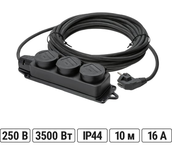 Удлинитель-шнур TDM ELECTRIC силовой каучук УШз16-103 IP44 3 гнезда с/з, 10м КГ 3х1,5 SQ1302-0346