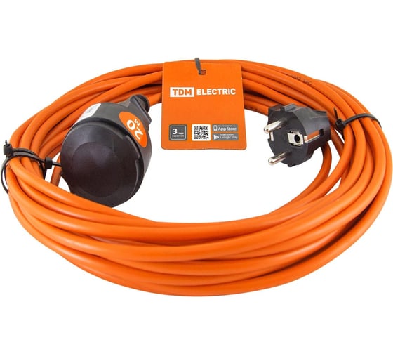 Удлинитель-шнур TDM ELECTRIC силовой УШз16 штепс. гнездо, 20м ПВС 3х1,0 SQ1301-0616