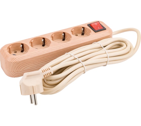 Бытовой удлинитель TDM ELECTRIC У04В, 4 гнезда, 5метров, 2П+3, ПВС 3х1мм2 Эко сосна 16А/250В SQ1303-2112 1