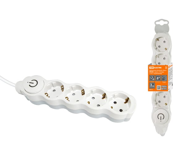 Бытовой удлинитель TDM ELECTRIC Люкс УЛ04В выкл, 4 гнезда, 1,5м, ПВС 3х1мм2 16А/250В бело-серый SQ1303-0133