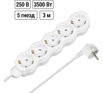Удлинитель сетевой TDM ELECTRIC 5 розеток, 3 метра, с заземлением, с защитной шторкой, ПВС 3х1мм2 16А 250В бело-серый SQ1303-0239
