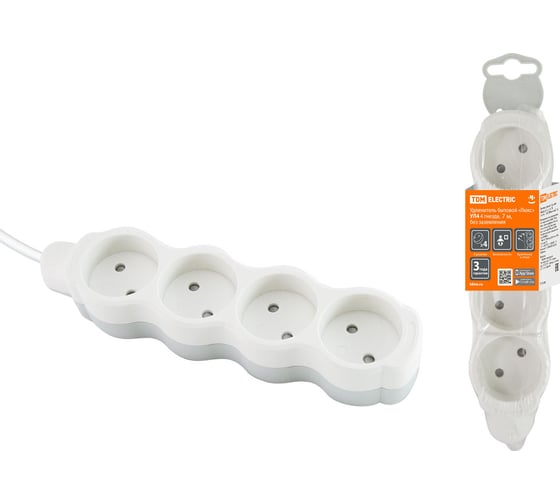 Бытовой удлинитель TDM ELECTRIC Люкс УЛ4 4 гнезда, 7м, б/з, ПВС 2х0,75 мм2 10А/250В бело-серый SQ1303-0188