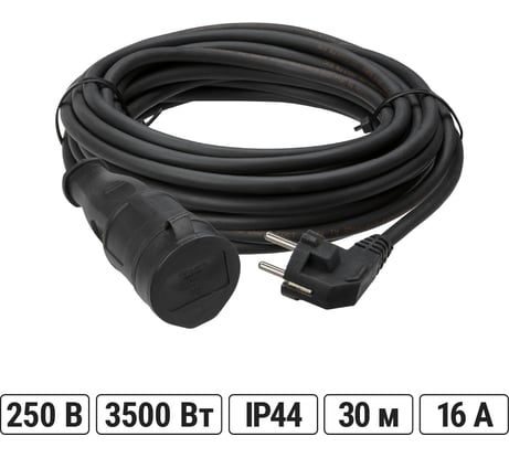 Удлинитель-шнур TDM ELECTRIC силовой каучук УШз16-101 IP44 штепс. гнездо с/з, 30м КГ 3х1,5 SQ1302-0343