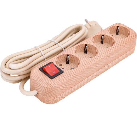 Удлинитель сетевой TDM ELECTRIC с выключателем, 4 розетки, 3 метра, ПВС 3х1мм2 Эко (сосна) 16А 250В SQ1303-2111