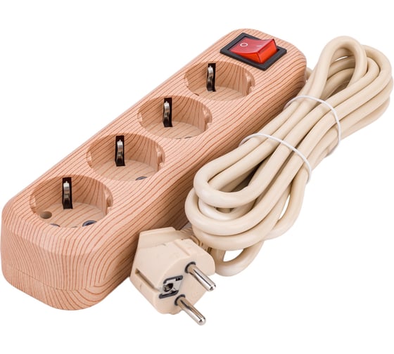 Удлинитель сетевой TDM ELECTRIC с выключателем, 4 розетки, 3 метра, ПВС 3х1мм2 Эко (сосна) 16А 250В SQ1303-2111
