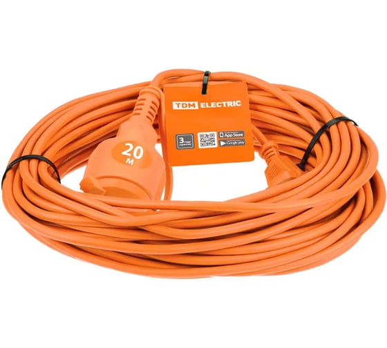 Удлинитель-шнур TDM ELECTRIC силовой УШ6 штепс. гнездо, 20м ПВС 2х0,75 SQ1301-0601