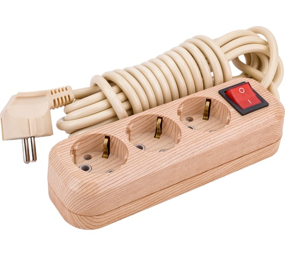 Бытовой удлинитель TDM ELECTRIC У03В, 3 гнезда, 5метров, 2П+3, ПВС 3х1мм2 Эко сосна 16А/250В SQ1303-2102