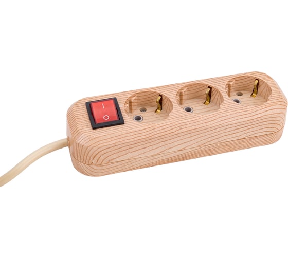 Удлинитель сетевой TDM ELECTRIC с выключателем, 3 розетки, 5 метров, ПВС 3х1мм2 "Эко" (сосна) 16А 250В SQ1303-2102