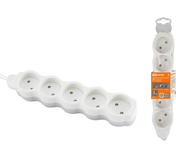 Бытовой удлинитель TDM ELECTRIC Люкс УЛ5 5 гнезд, 3м, б/з, ПВС 2х0,75 мм2 10А/250В бело-серый SQ1303-0230 1
