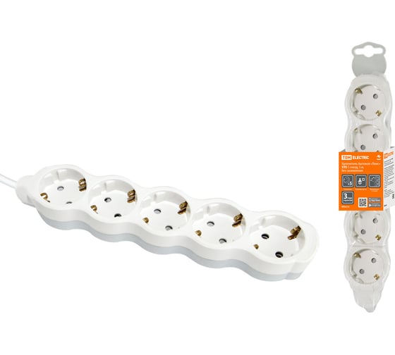 Бытовой удлинитель TDM ELECTRIC Люкс УЛ05 5 гнезд, 5м, с/з, с з/ш, ПВС 3х1мм2 16А/250В бело-серый SQ1303-0240 1