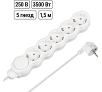 Удлинитель сетевой TDM ELECTRIC с выключателем, 5 розеток, 1,5 метра, с заземлением, с защитной шторкой, ПВС 3х1мм2 16А 250В бело-серый SQ1303-0136