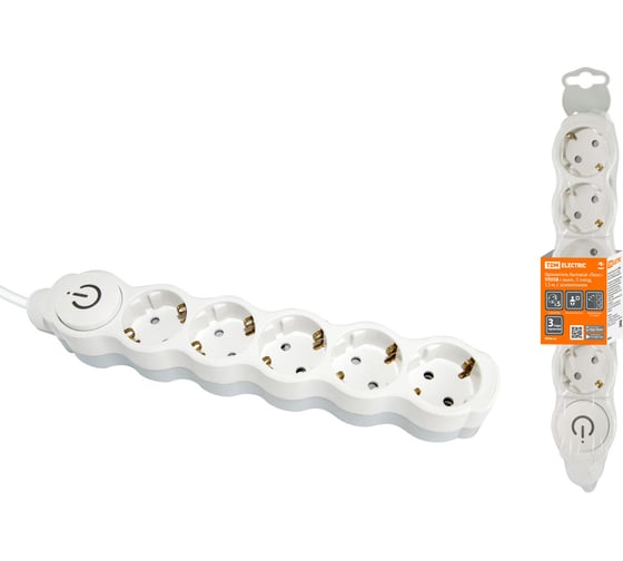 Бытовой удлинитель TDM ELECTRIC Люкс УЛ05В выкл, 5 гнезд, 1,5м, ПВС 3х1мм2 16А/250В бело-серый SQ1303-0136 1