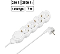 Удлинитель сетевой TDM ELECTRIC с выключателем, 4 розетки, 7 метров, с заземлением, с защитной шторкой, ПВС 3х1мм2 16А 250В бело-серый SQ1303-0182