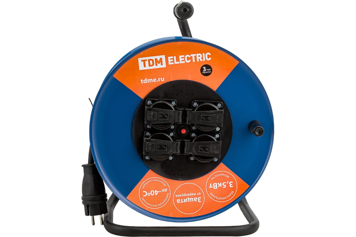 Силовой удлинитель TDM УХз16-004 металлическая катушка, А3, 4 места ...