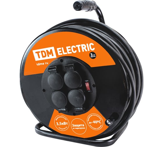Силовой удлинитель TDM ELECTRIC УХз16-004 металлическая катушка, А3, 4 места IP44/40м КГ 3х2,5 SQ1301-0171 1
