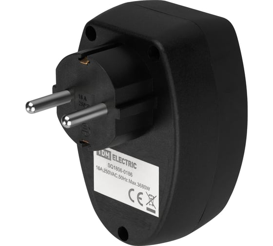 Сетевой фильтр TDM ELECTRIC 1 гнездо, 2П+З, с защитными шторками, 16А, 250В, черный SQ1806-0186