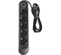 Сетевой фильтр QUMO Power Bar Light SPFS (P-0009), 5 розеток, 2500 Вт, 10A, кабель 2м 3*0,75 мм CCA, пожаробезопасный пластик, евровилка, 3 USB-A порта 1A суммарно (цвет черный) 51553