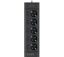 Сетевой фильтр QUMO Power Bar SPFSU2 (P-0009), 5 выключаемых розеток, 2500 Вт, 10A, кабель 3м 3*1 мм чистая медь, пожаробезопасный пластик, евровилка, 4 USB-A и 2 Type-C порт 2,4A суммарно (цвет черный) 51563