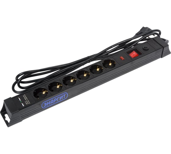 Сетевой фильтр энаргит, кабель 3x2,5 - 3 метра, 6 розеток, 2 usb (Type A + Type C) SL-G06KGDU2-325-3