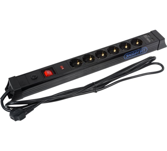 Сетевой фильтр энаргит, кабель 3x2,5 - 5 метров, 6 розеток, 2 usb (Type A + Type C) SL-G06KGDU2-325-5