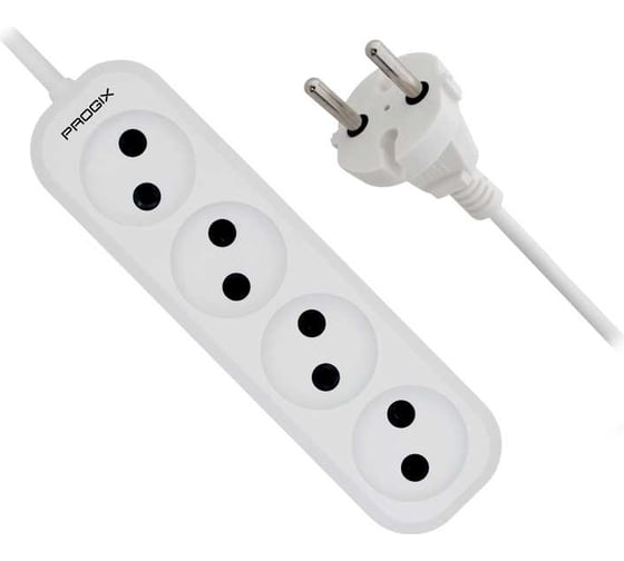 Удлинитель сетевой PROGIX 4 розетки, 2 метра, без заземления, белый, 2x0.5 PG460