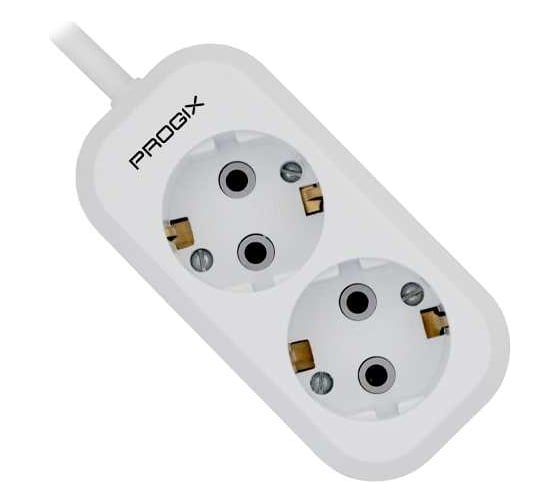 Удлинитель сетевой PROGIX 2 розетки, 10 метров, с заземлением, белый, 3x1,5 US2GX1W10