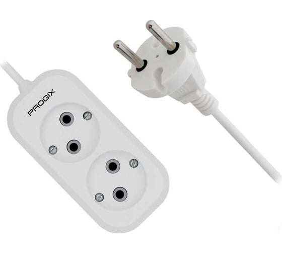 Удлинитель сетевой PROGIX 2 розетки, 2 метра, без заземления, белый, 2x0.5 PG260