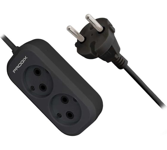Удлинитель сетевой PROGIX 2 розетки, 7 метров, без заземления, чёрный, 2x0.5 PG268