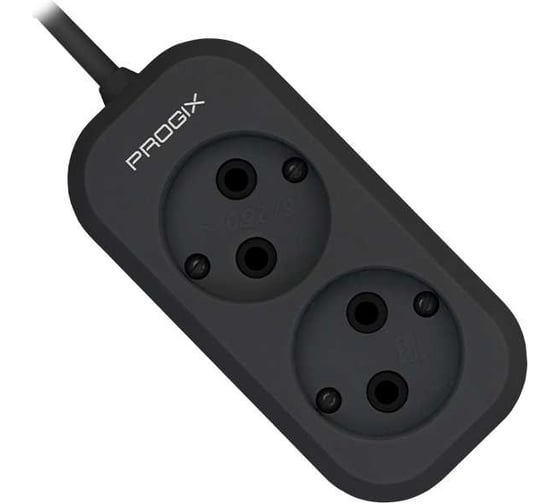 Удлинитель сетевой PROGIX 2 розетки, 7 метров, без заземления, чёрный, 2x0.5 PG268