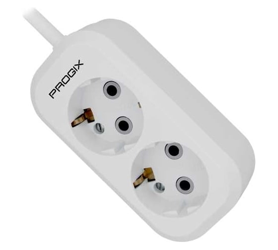 Удлинитель сетевой PROGIX 2 розетки, 10 метров, с заземлением, белый, 3x0.75 US2GXW10