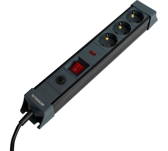 Сетевой фильтр STEKKER 3-местный с/з 3x1мм2, 1,8 м, 250В, 16А, серия Techno, 50153