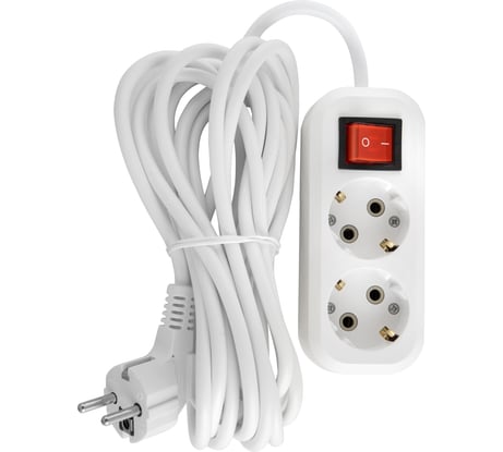 Бытовой удлинитель АБК-СИЛА 2 гнезда с заземлением и выключателем 5м ПВС 3х1мм кв. 16А/220В/3500Вт 1шт 2200311