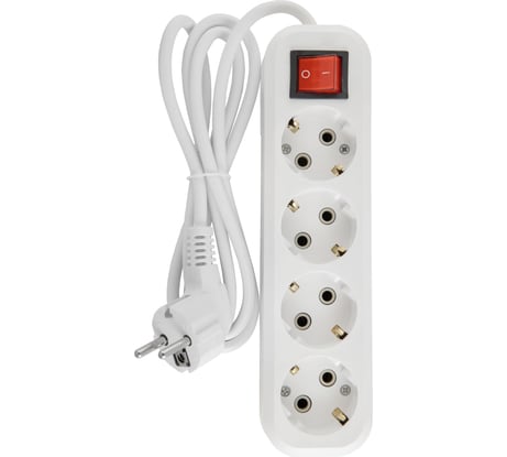 Бытовой удлинитель АБК-СИЛА 4 гнезда с заземлением и выключателем 1,5м ПВС 3х1мм кв. 16А/220В/3500Вт 1шт 2200305