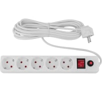 Сетевой фильтр Gigant с заземлением белый ПВС 3x1мм2, 5 розеток, 5м 80113