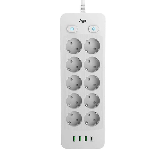 Сетевой фильтр AGNI плоский 10 розеток c кабелем 3м,белый,4 USB TP-FO4U10E-3m-white