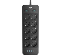 Сетевой фильтр AGNI плоский 10 розеток c кабелем 2м,черный,4 USB TP-FO4U10E-С-2m-black