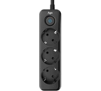 Сетевой фильтр AGNI плоский 3 розетки c кабелем 2м,черный TP-FD3E-2m-black