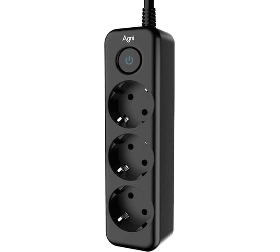 Сетевой фильтр AGNI плоский 3 розетки c кабелем 2м,черный TP-FD3E-2m-black