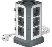 Сетевой фильтр настольный AGNI 12 розеток, 2м, быстра зарядка, серый+белый, 3USB-A 2USB-C TP-VG6U12E-C-W-2m-grey-white