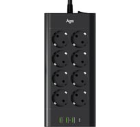 Сетевой фильтр AGNI плоский, 8 розеток, кабель 3м, 3USB, 1TYPE-C 20W, черный FA TP-FA4U8E-C-3m-black