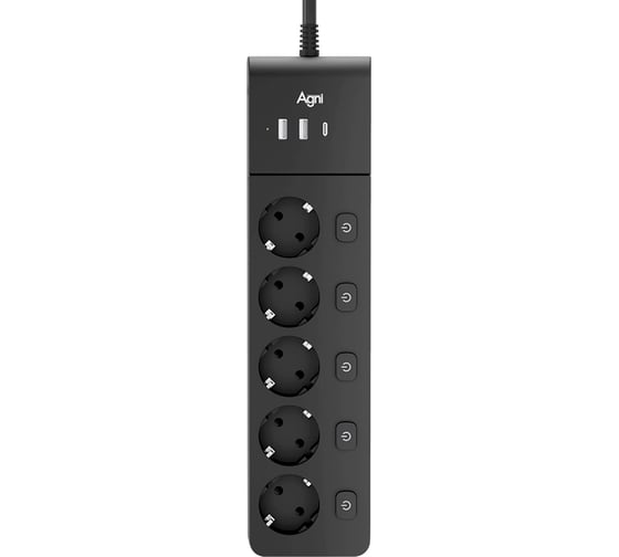 Сетевой фильтр AGNI плоский, 5 розеток, с кабелем 3м ,черный, 3 USB TP-FI3U5E-3m-black 1