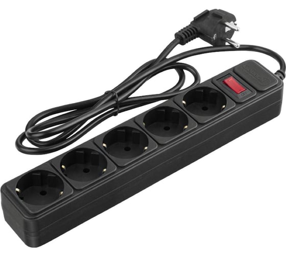 Сетевой фильтр General Lighting Systems, GPS-5-10-3x075-1000-B с выключателем 10метров 5розеток с/з 10А черный 471019