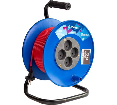 Удлинитель КОСМОС (катушка) 6А 4 гнезда ПВС 2х0,75 (30м) УХ10 YKKsm30m-4g(6A)