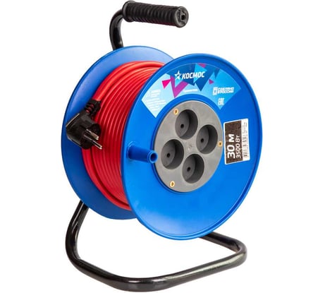 Удлинитель КОСМОС (катушка) 16А 4 гнезда ПВС 2х1,5 (30м) УХ16 YKKsm30m-4g(16A)