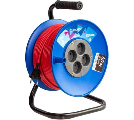 Удлинитель КОСМОС (катушка) 6А 4 гнезда ПВС 2х0,75 (50м) УХ10 YKKsm50m-4g(6A)
