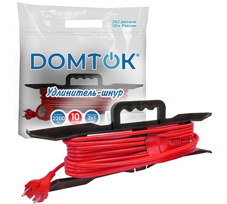 Удлинитель-шнур на рамке DOMTOK ПВС 2*1, 2,2кВт, без заземления, 10м 2473
