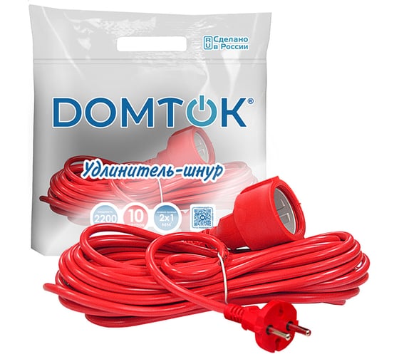 Удлинитель-шнур DOMTOK ПВС 2*1, 2,2кВт, без заземления, 10м 2488