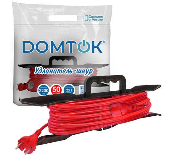 Удлинитель-шнур на рамке DOMTOK ПВС 2*1, 2,2кВт, без заземления, 50м 2477